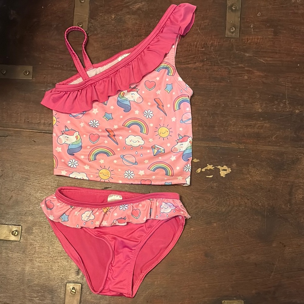 Pink Kids Swim Set with Ruffle Detail 4t